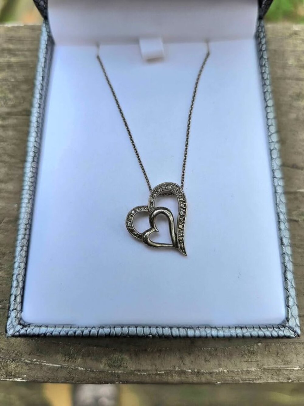 Rogers & Hollands .925 Sterling Silver Diamond Double Heart Cutout Necklace